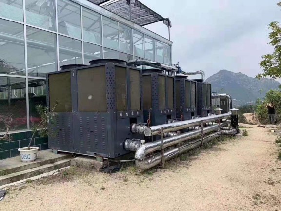 岳西大觀園12000㎡花卉大棚采用格美粵空氣源熱泵，三年無(wú)故障運(yùn)行